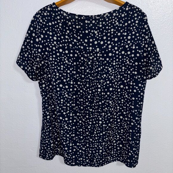 Emery Rose Navy Polka Dot Short Sleeve Top Women’s 1XL Minimalist Classic - Picture 4 of 10